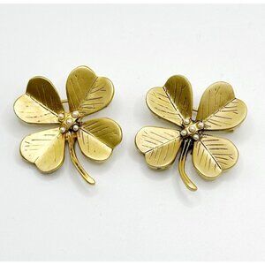 Pair Of Danecraft Gold Toned Metal 4 Leaf Clover Shamrock‎ Pins Brooches